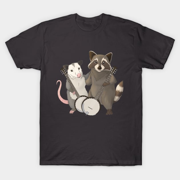 Opossum and Raccoon with banjos T-Shirt by Mehu Art